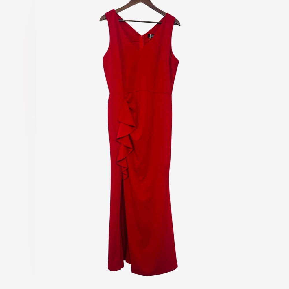 NEW Fortric Red Sheath Maxi Formal Dress 2XL Ruching Ruffle Side Slit Prom Event